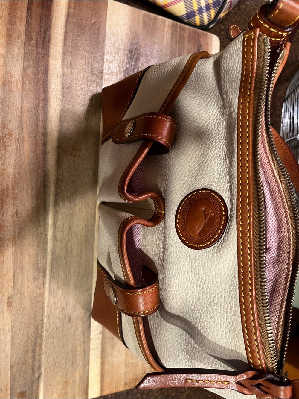 Dooney & Bourke Cream and Brown Leather-Trim Shoulder Bag - Picture 4 of 6